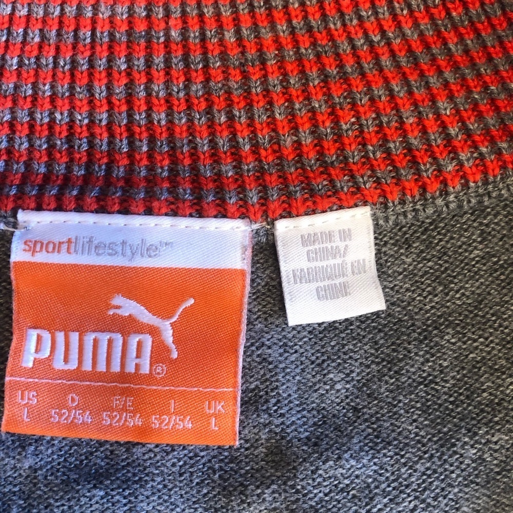 Puma Gray Fine Gage 1/4 Zip PullOn Sweater w/Colorful Stripe Sleeve Accent Sz L - Picture 6 of 8